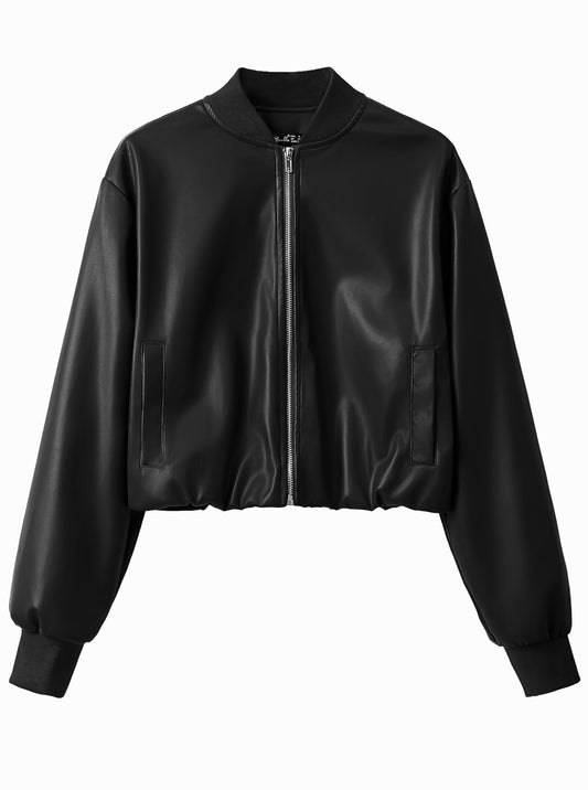 Eliacher Pu Leather Baseball Jacket Women Crop (US 0-2)