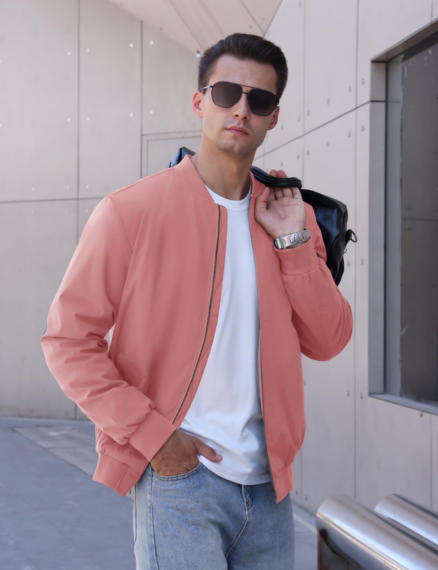 TACVASEN Men's Bomber Jackets Thermal Quilted Jacket Water Resistant Warm Winter Coats GrayPink XL