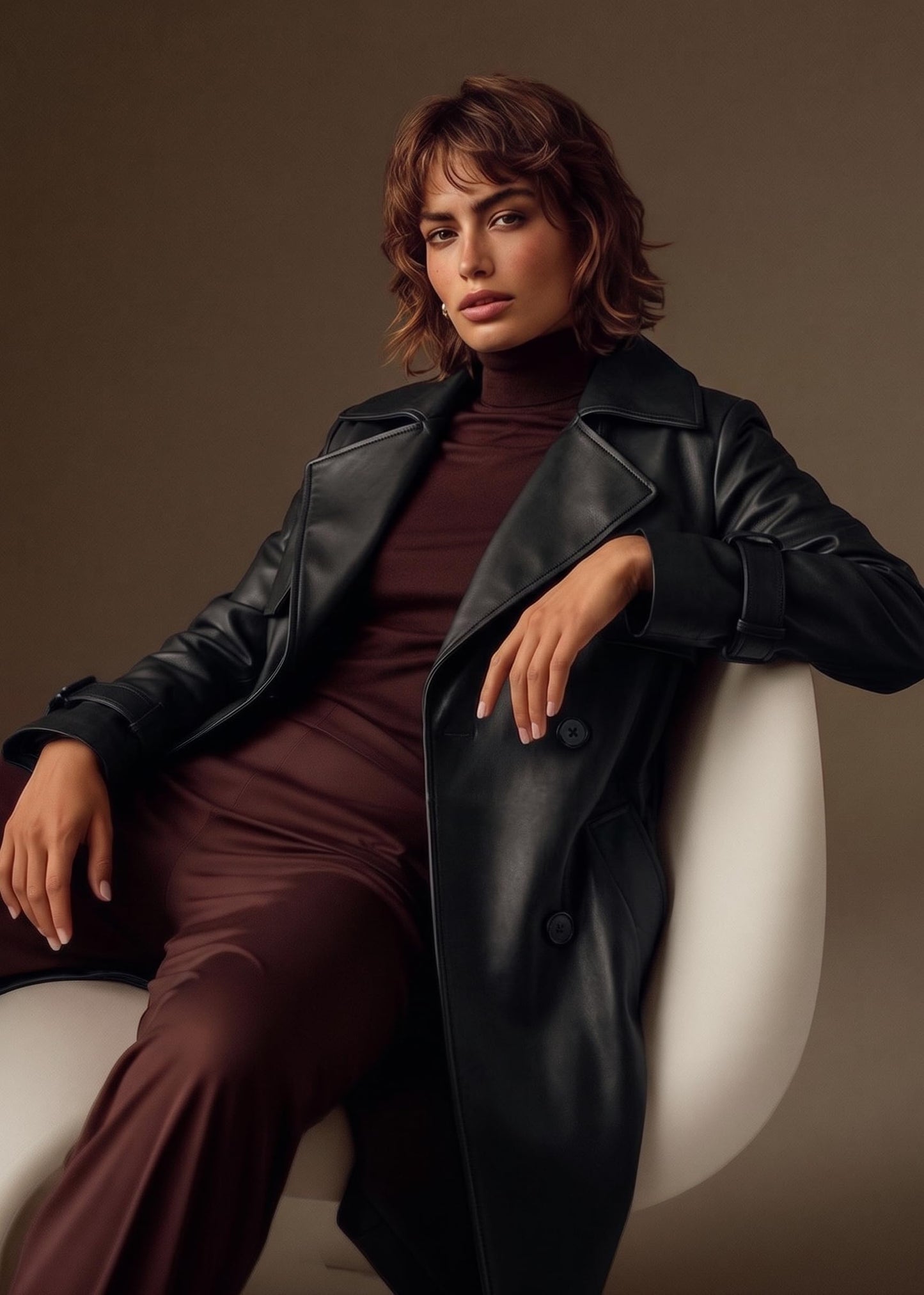 Bellivera Women Trench Coat Long Jacket Faux Leather Classic Lapel Belt Loose Overcoat 2225 Black S