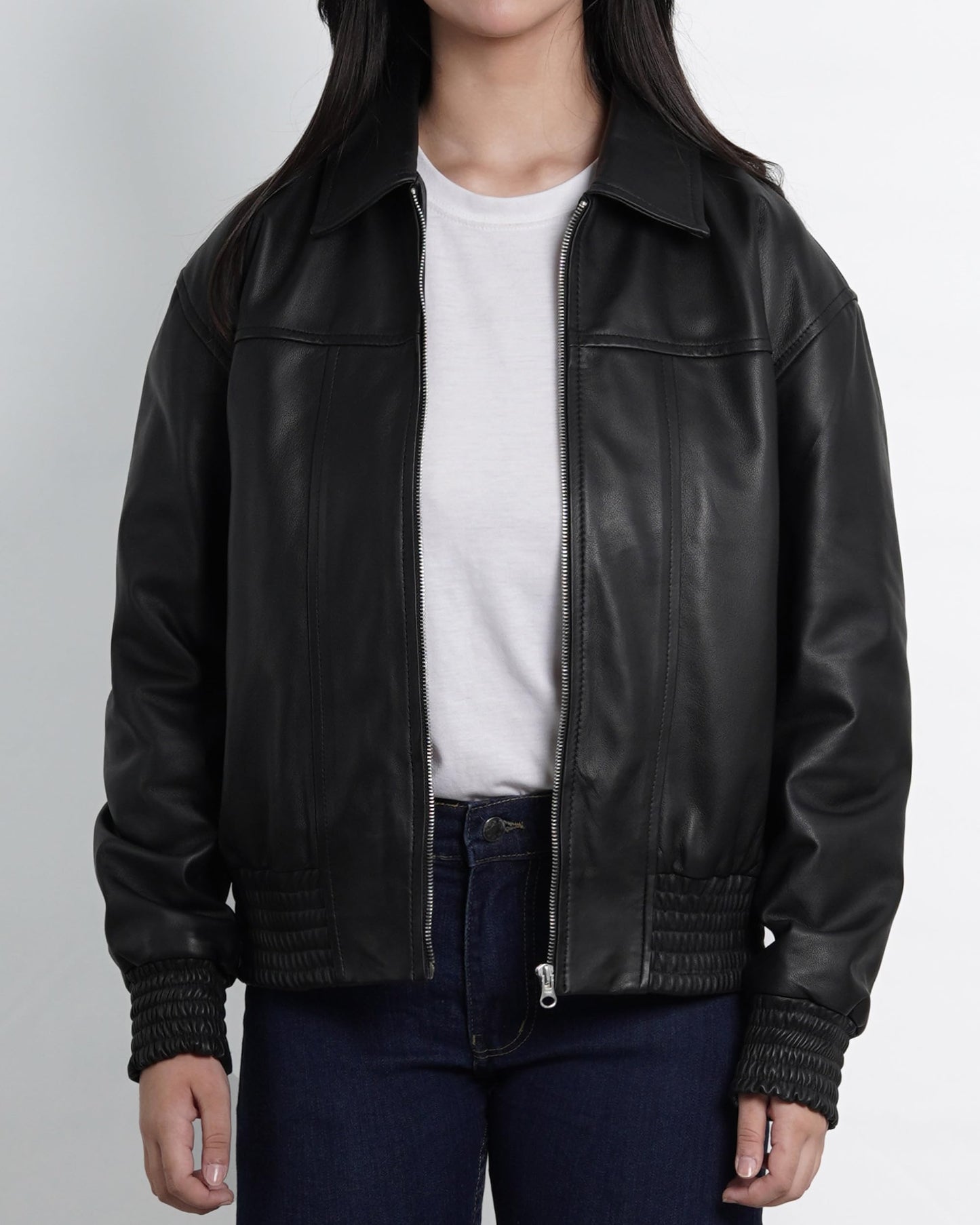 Decrum Disc Genuine Leather Jacket Women - Leather Oversized Bomber Jacket Womens | [1328563] Ollie Black, M
