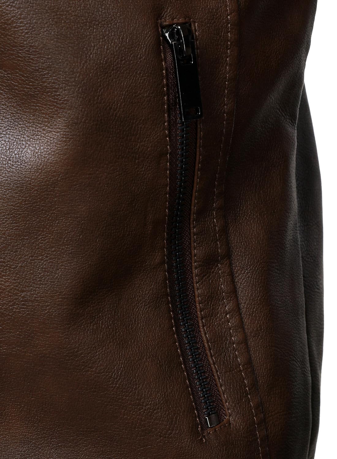 HOOD CREW Mens PU Leather Jacket Classic Style Turn Down Collar Faux Leather Biker Jackets Coffee L