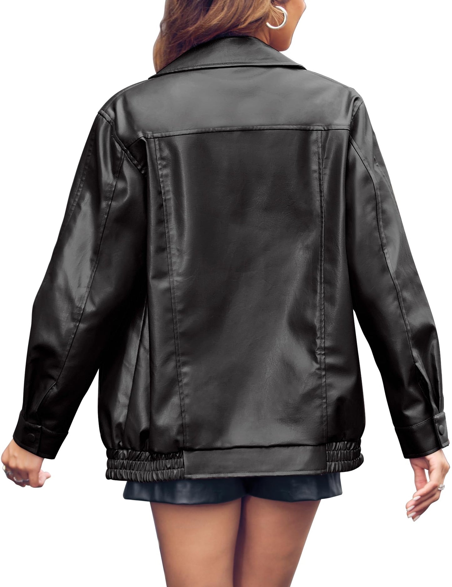 Miladusa Womens Leather Jackets Long Sleeve Warm Moto Biker Pleather Jacket Fall Coat 2026 Trendy Black M