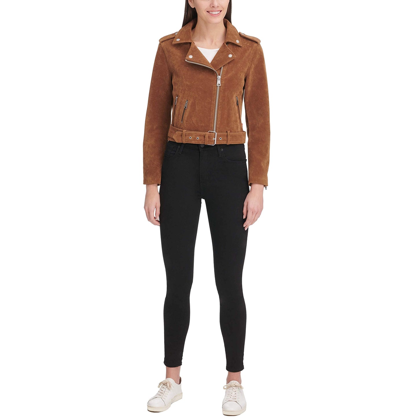 Levi's Women's Faux Leather Belted Motorcycle Jacket (Standard and Plus Sizes), Cognac Faux Suede, 3X