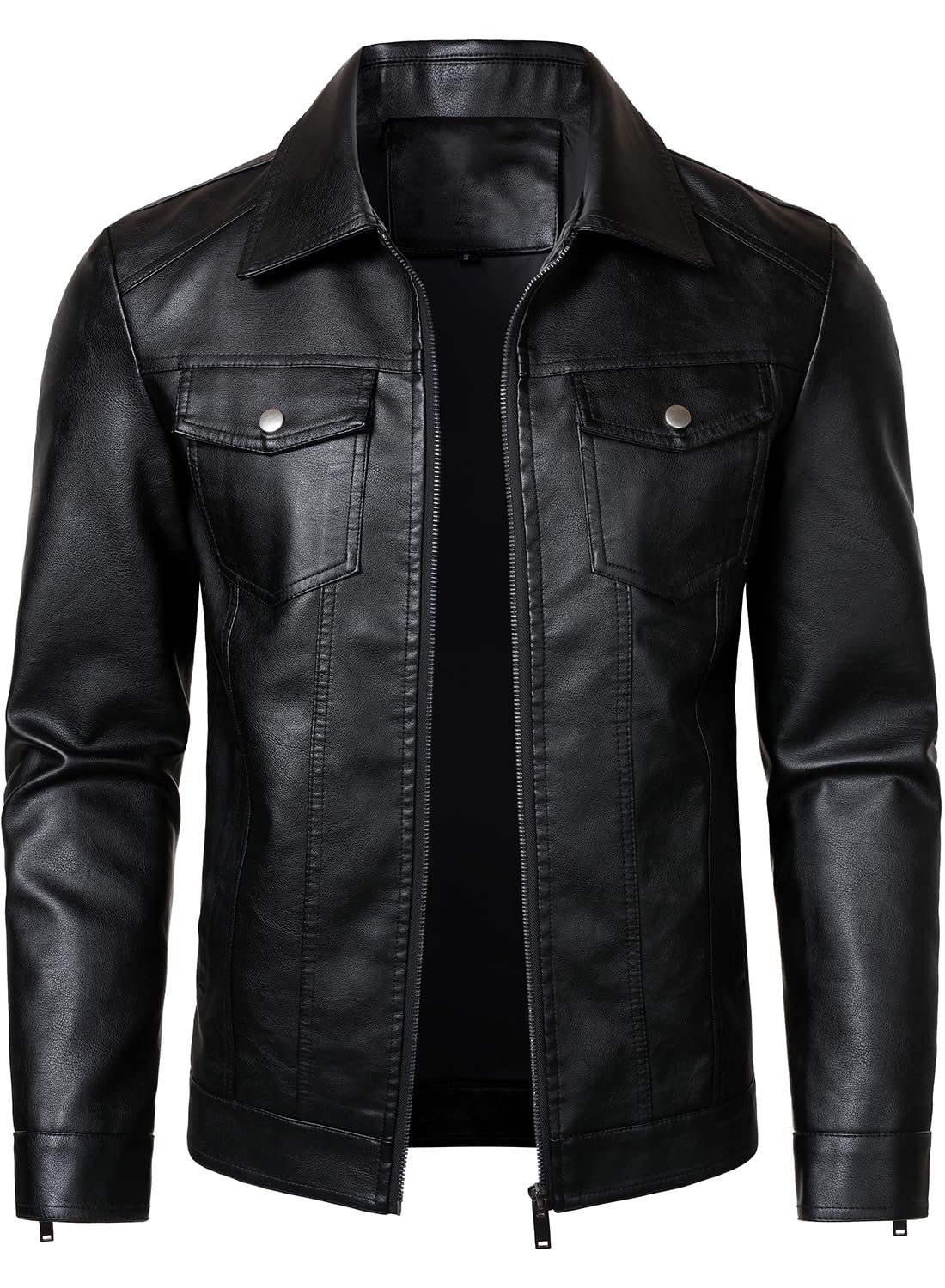 HOOD CREW Mens Leather Jacket Motorcycle Biker Jackets Casual Lightweight Faux Leather Outwear Black M