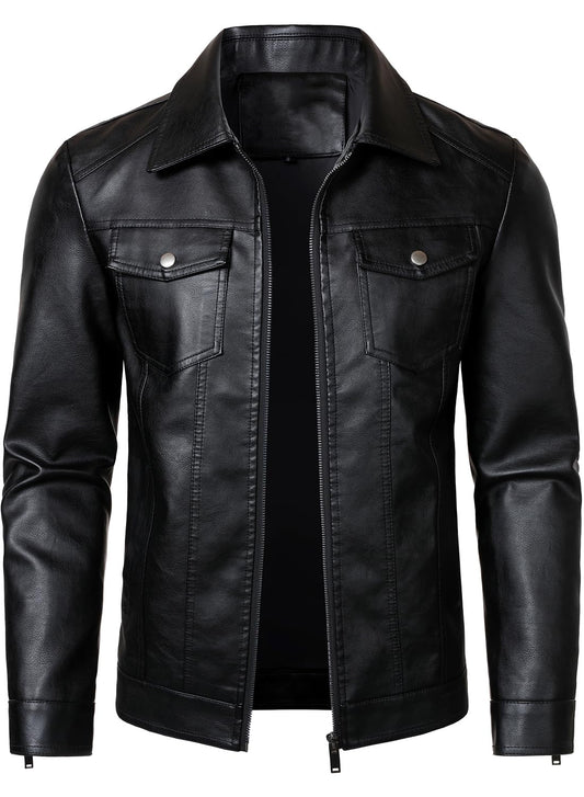 HOOD CREW Mens Leather Jacket Motorcycle Biker Jackets Casual Lightweight Faux Leather Outwear Black M