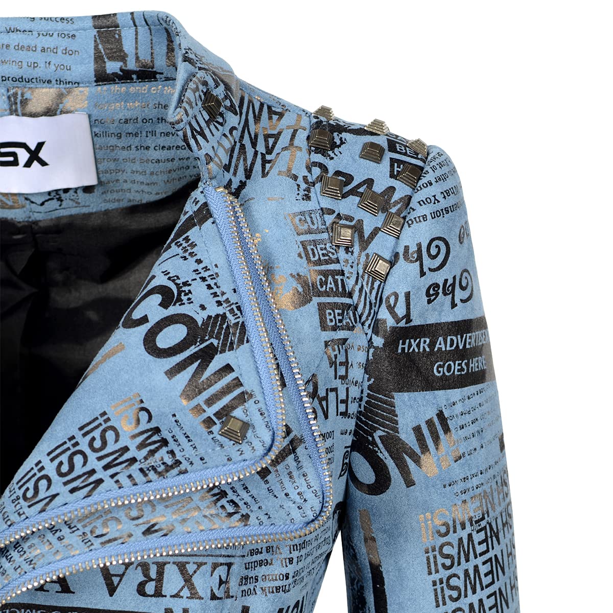 SX Women's Fashion Studded Perfectly Shaping Faux Leather Biker Jacket (L, Suede Blue)