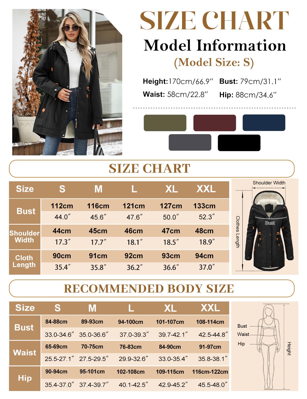HEEKPEK Women's Winter Coats Thicken Soft Fleece Lined Parka Jacket Hooded Warm Coat Outerwear with Pockets Overcoat Snow (Black,Large)