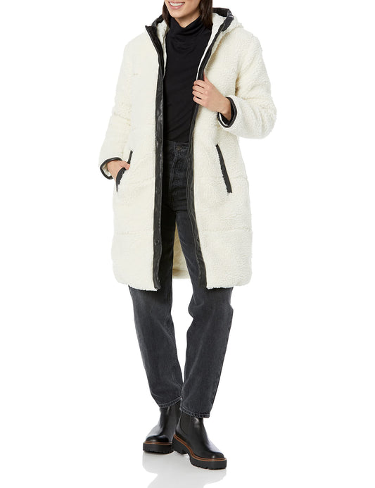 Levi's Women's Full Length Sherpa Quilted Parka Jacket, Cream, X-Large