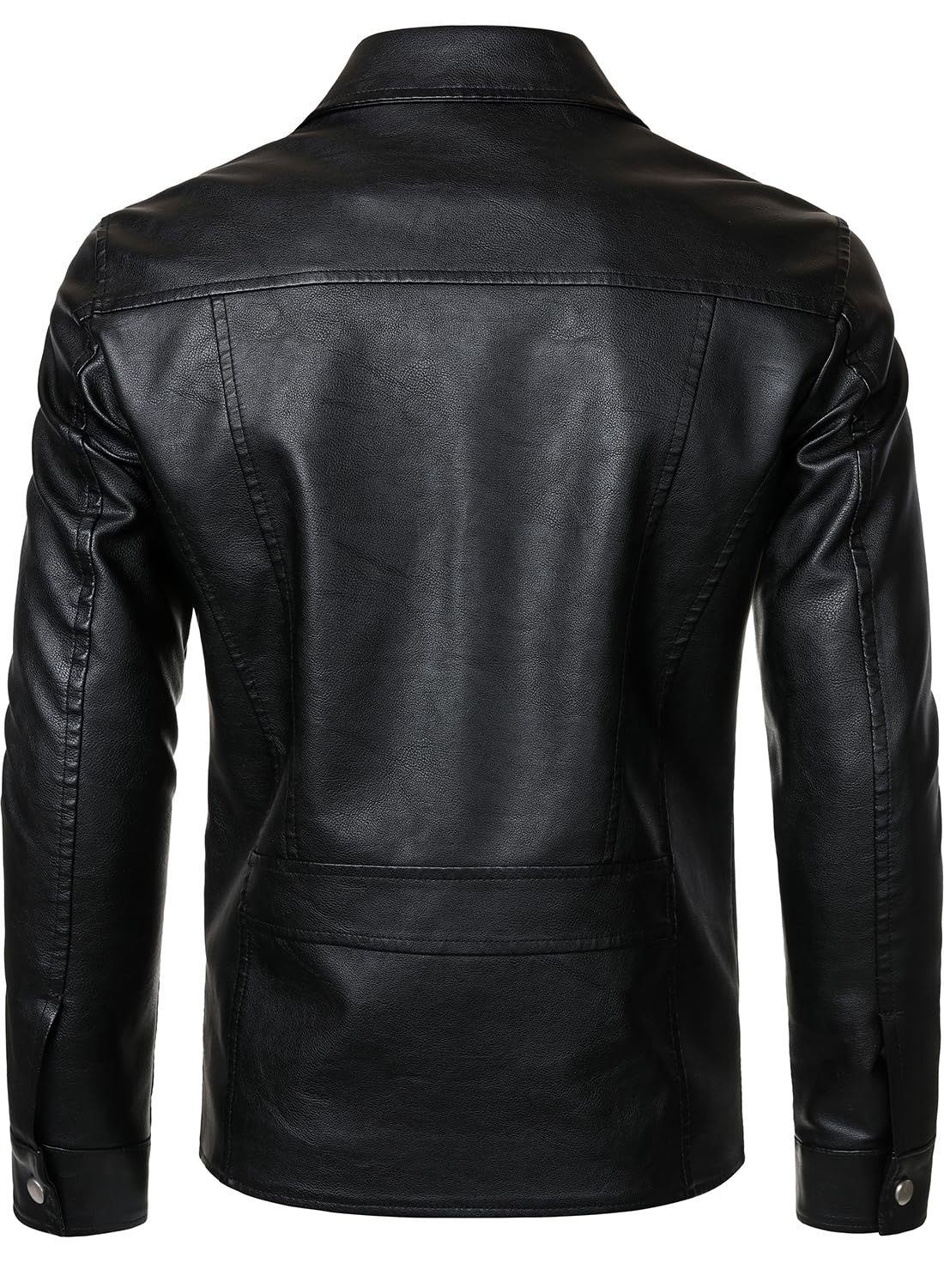 HOOD CREW Men’s Classic Faux Leather Jackets Turn Down Collar Leather Coat Lightweight Outerwear Biker Jacket Black L