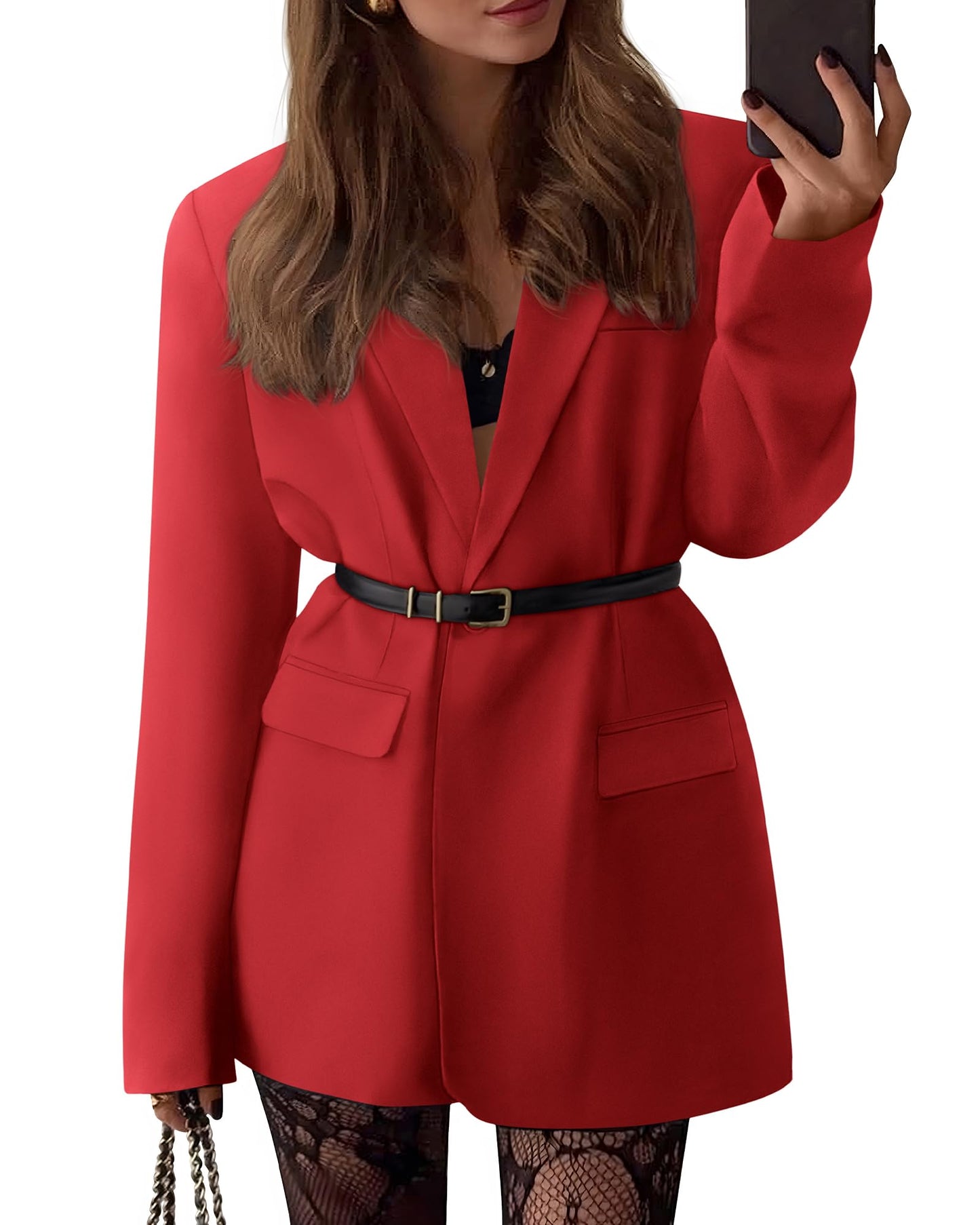 BTFBM Oversized Blazers for Women Business Casual,Red,L