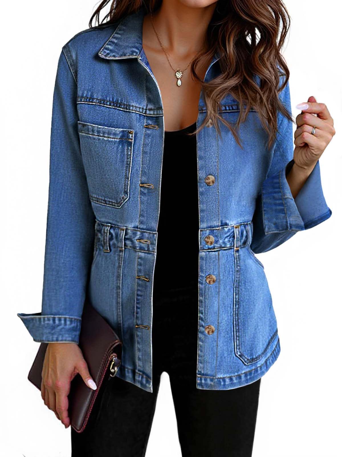 Tankaneo Womens Denim Jacket Distressed Jean Jacket Oversized Shacket
