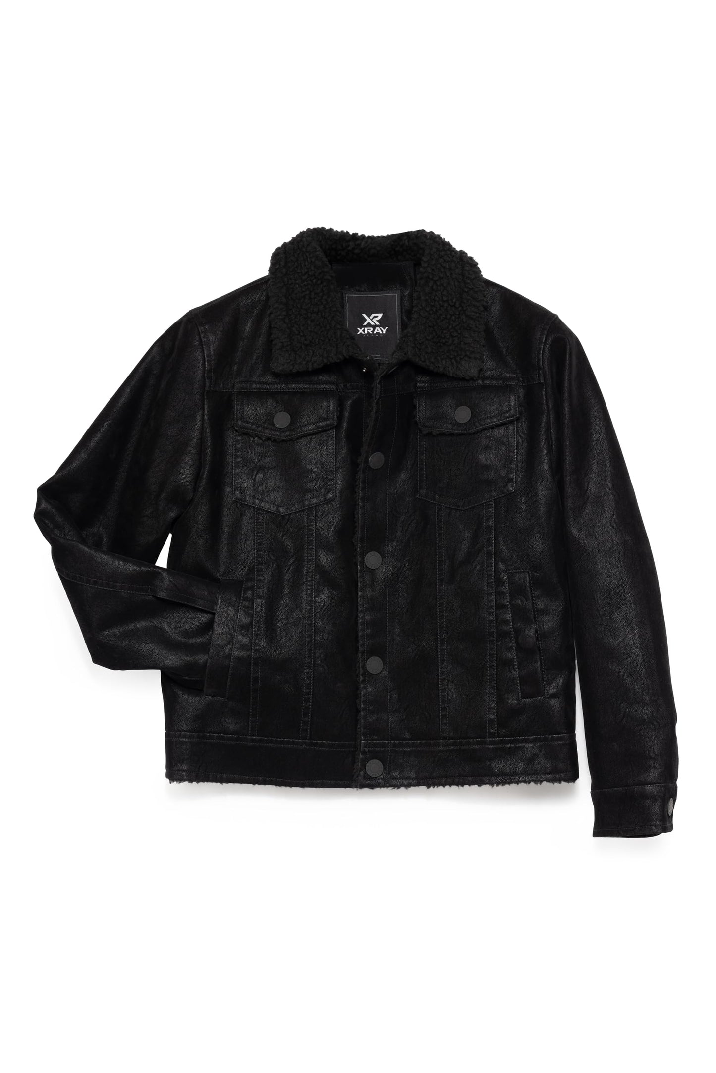 X RAY Teen Faux Leather Jacket Fall & Winter, Kids Outerwear Coat, Faux Suede Ranger Jacket W/Faux Shearling Lining, Black, Medium