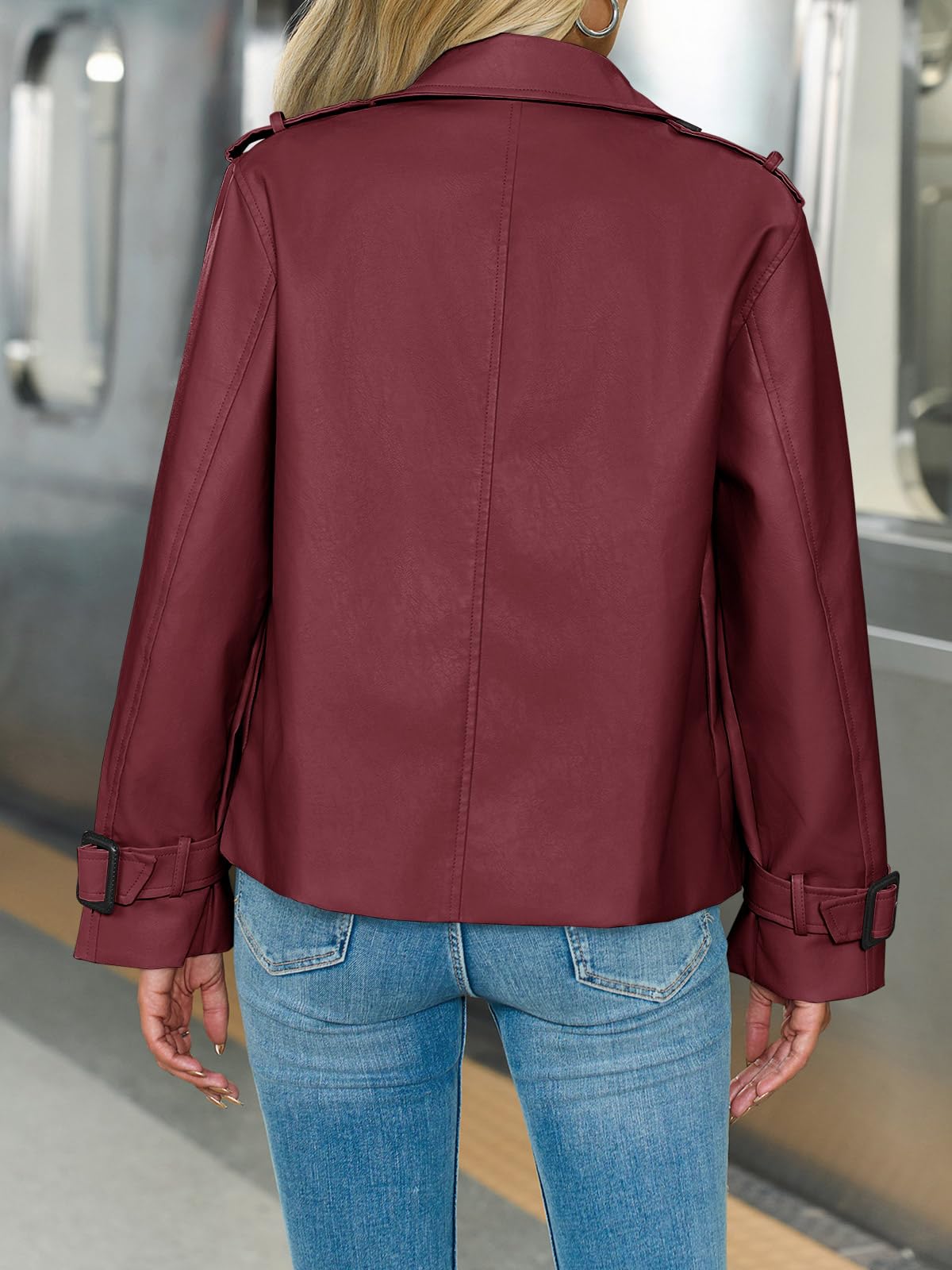 Yousify Womens Textured Faux Leather Jackets Oversized Button Down Motorcycle Clothes Casual Fall Trendy Coat Outerwear