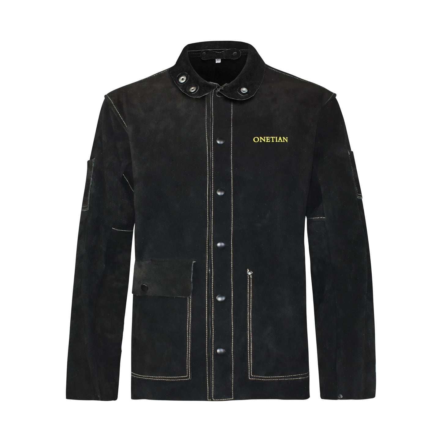 ONETIAN Black Leather Welding Jacket,Flame Heat Resistant (M)