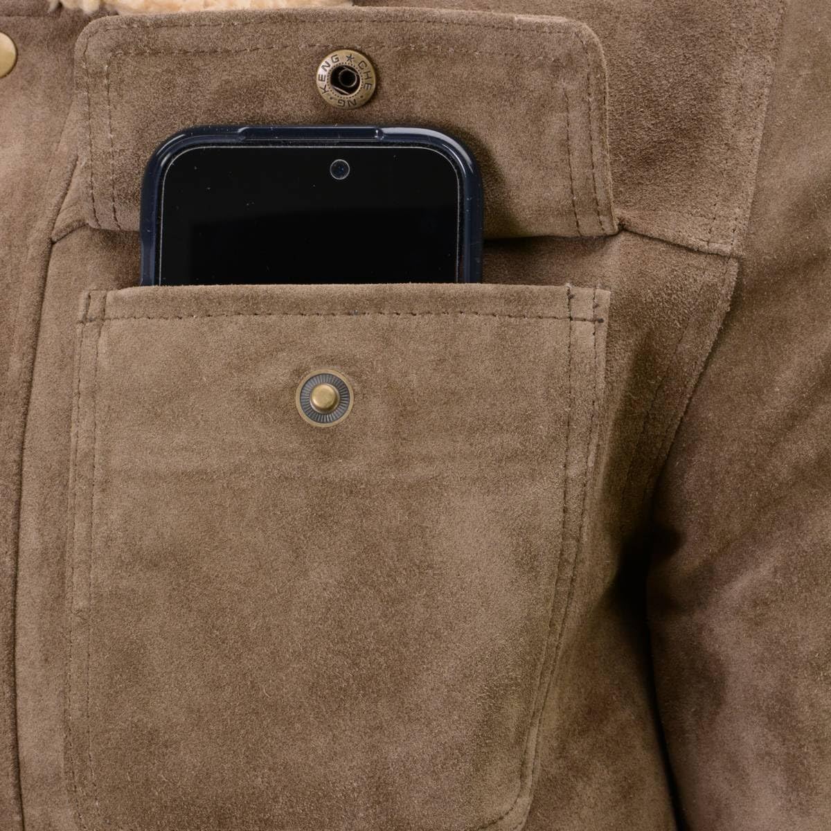 Milwaukee Leather Vintage SFM1811 Men's Classic Taupe Suede Leather Fashion Coat Jacket w/Plush Sherpa Inside Lining - Large