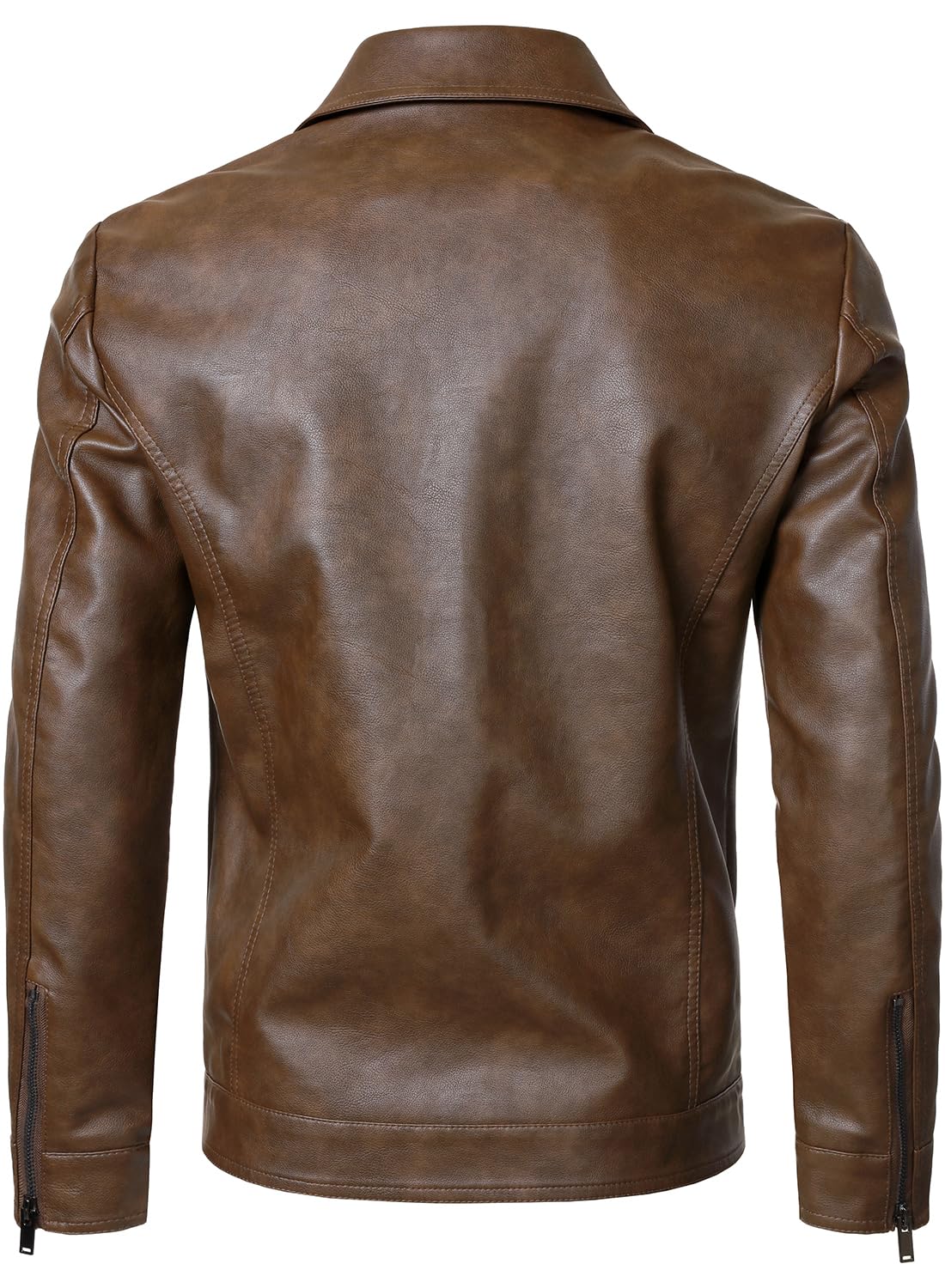 HOOD CREW Mens Leather Jacket Motorcycle Biker Jackets Casual Lightweight Faux Leather Outwear Dark Brown L