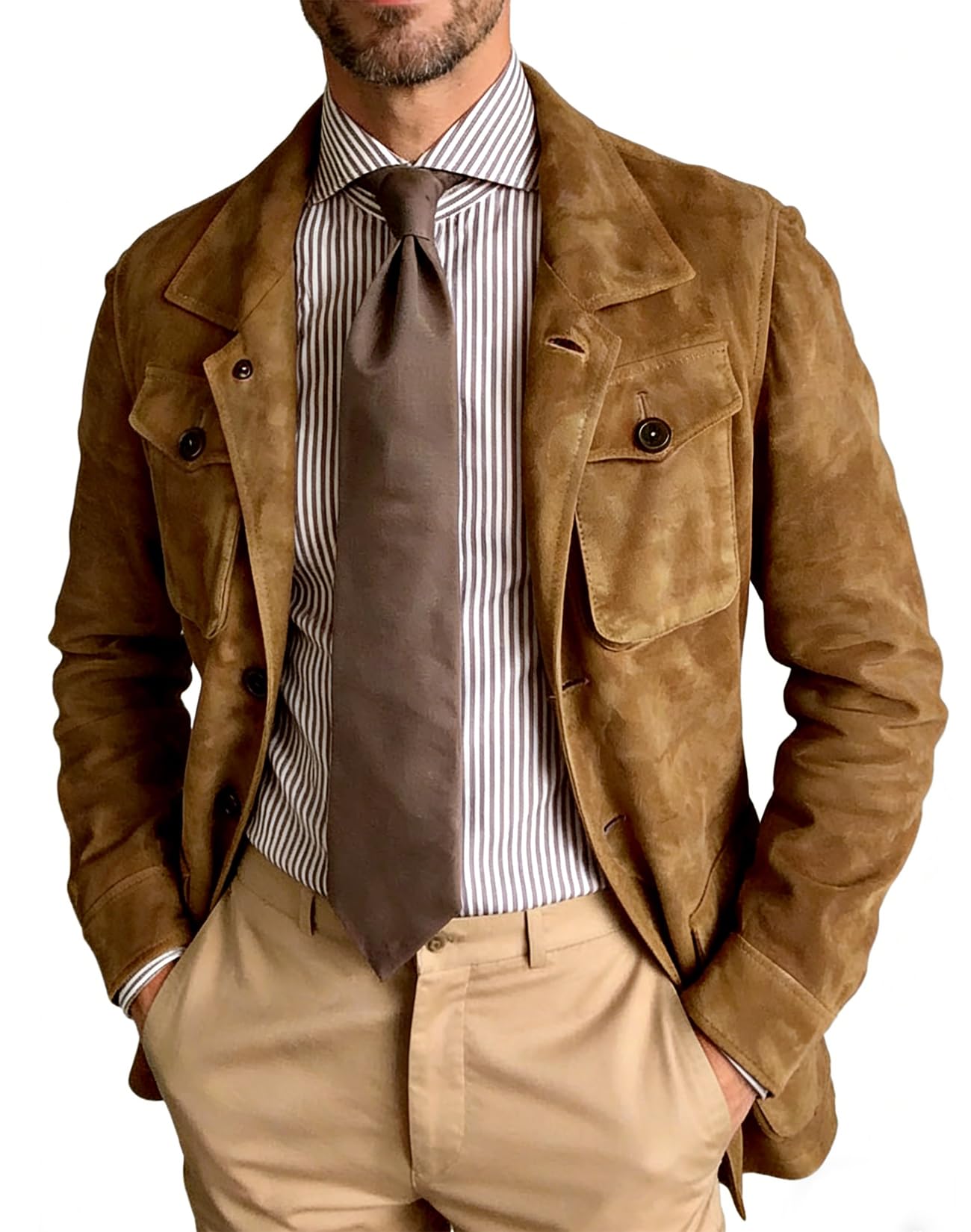 Mens Suede Leather Blazer 3 Button Sport Coats Western Jacket for Wedding Prom Brown