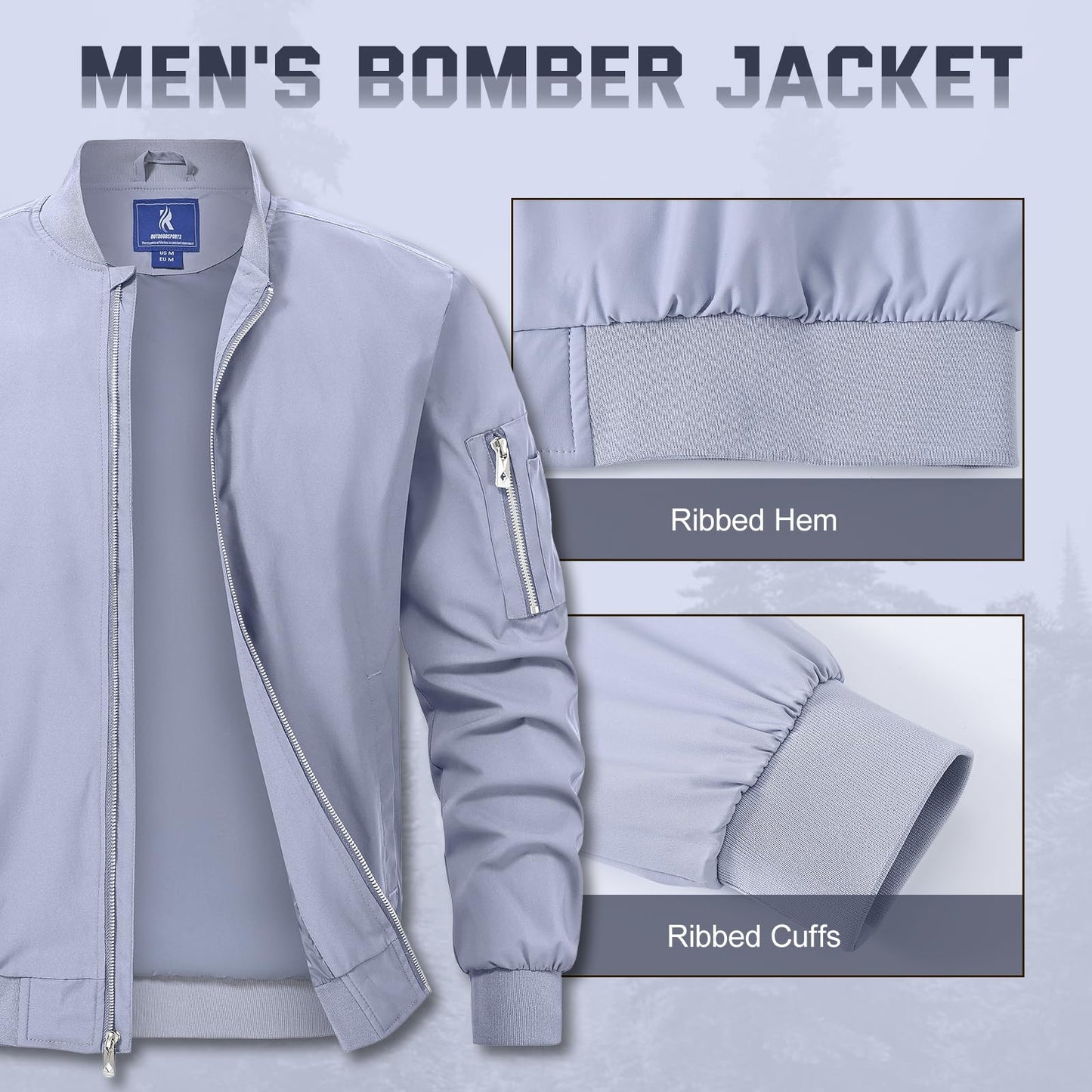 Rapoo Men's Windbreaker Jacket Lightweight Waterproof Zip LightGrey S
