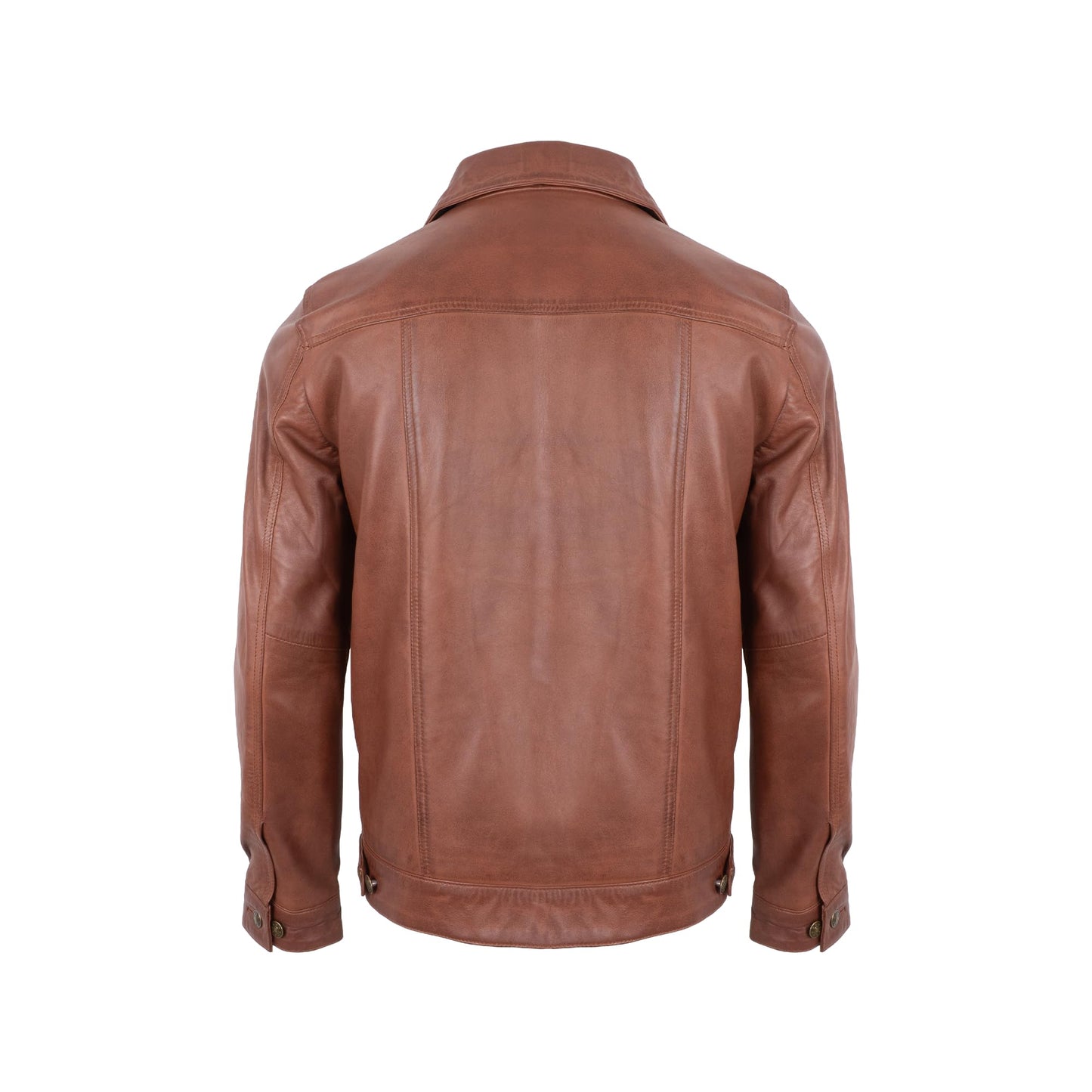 UrbanFocal Brown Leather Jacket Men - Real Lambskin Trucker Style Vintage Leather Jackets | [101002503] F.Trucker Cognac, M