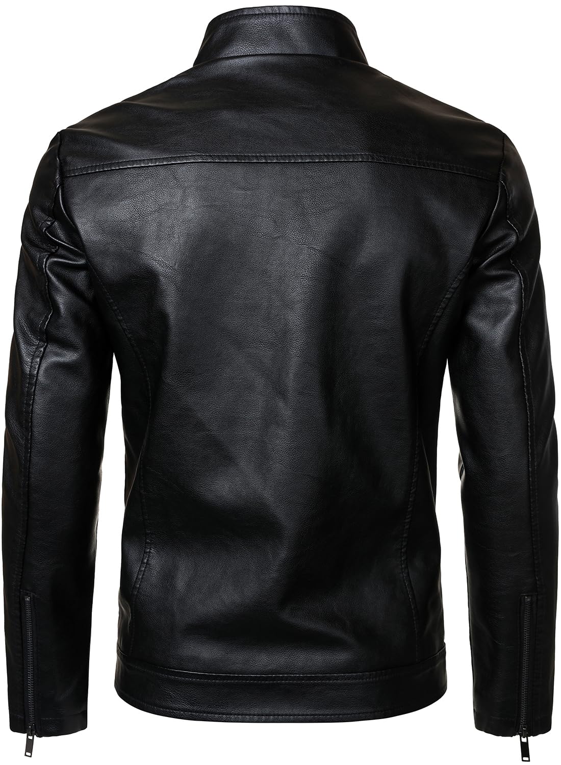 HOOD CREW Men’s Leather Jackets Faux PU Leather Motorcycle Jacket Stand Collar Biker Coat Outwear with Zipper Pockets Black XXL