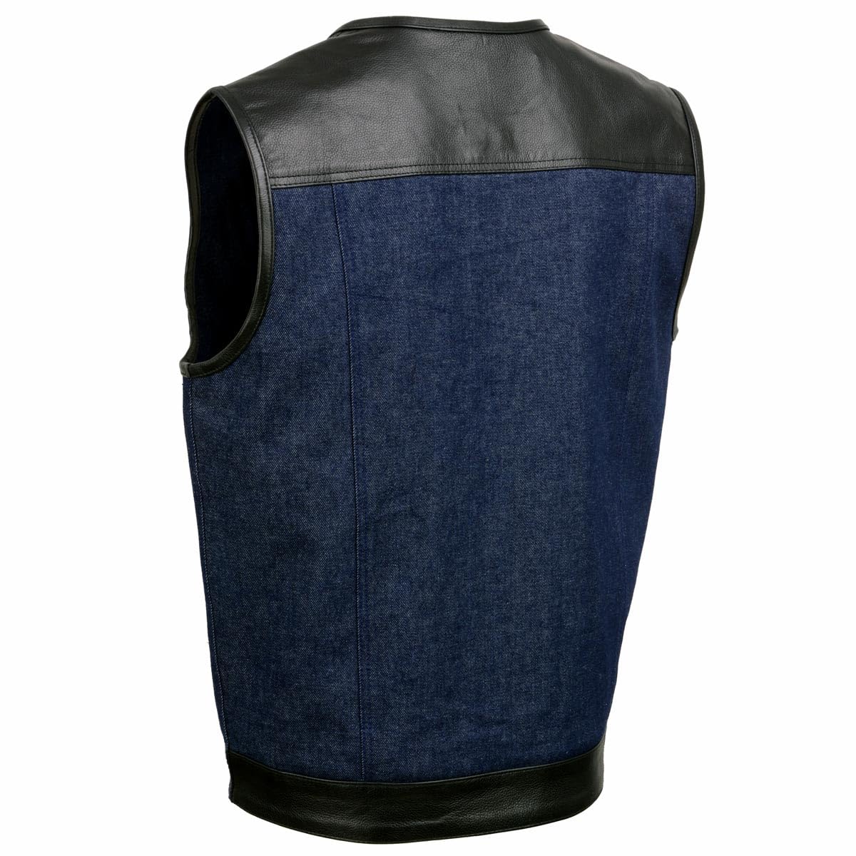 Milwaukee Leather MDM3004 Men's Brute Dual Closure Blue Denim and Black Leather Club Style Vest - XXX-Large