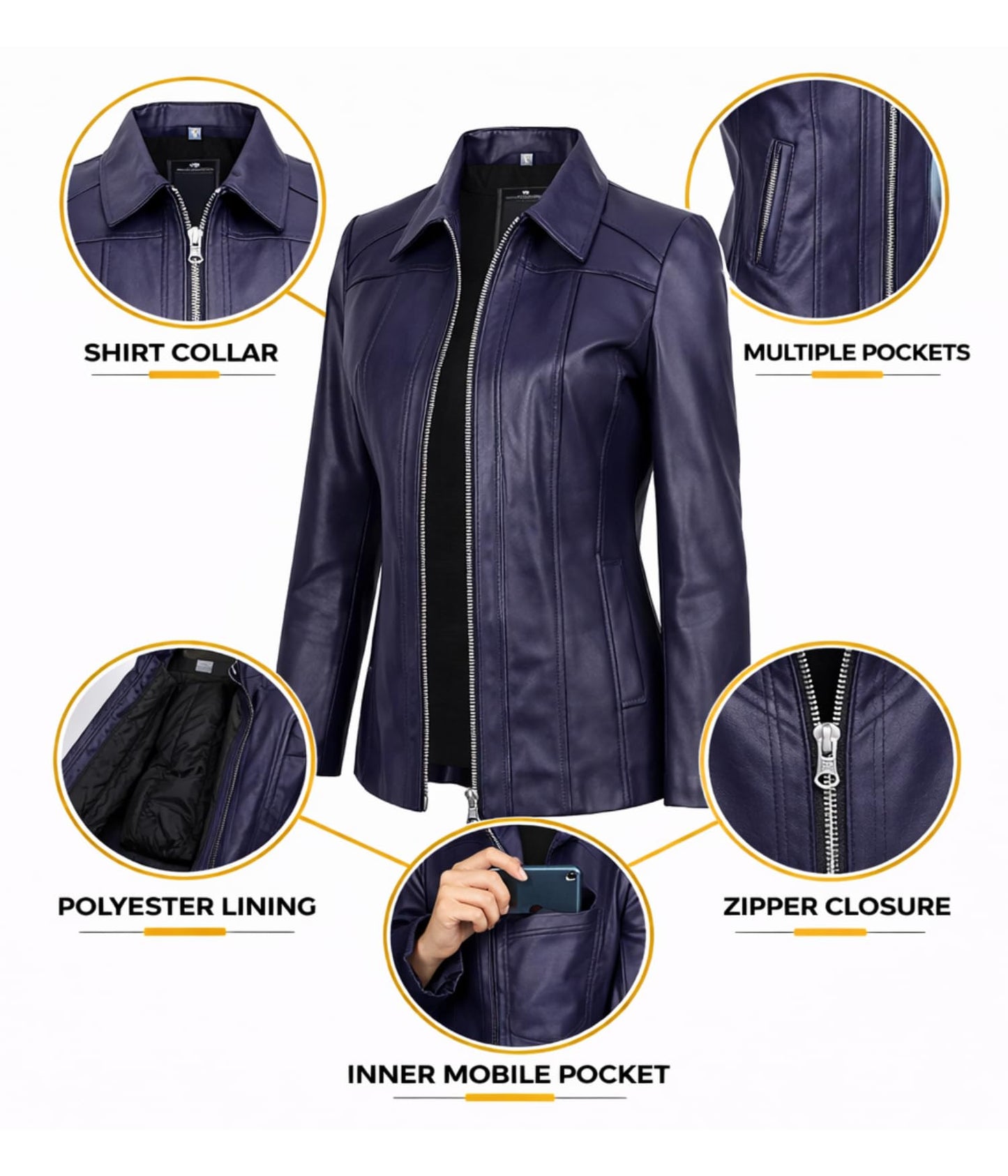 Decrum Purple Leather Coat for Women - Womens Leather Jacket | [1332053] Marsha Purple Wax, M