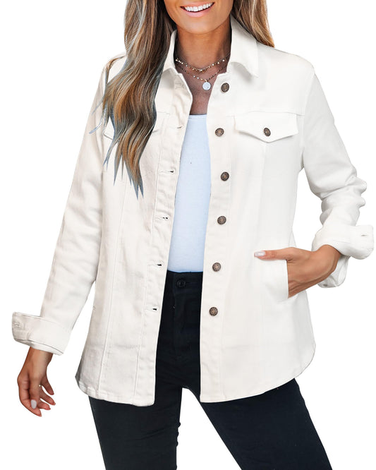 Luvamia Oversized White Denim Jacket for Women - Bomber Coat - Size Large