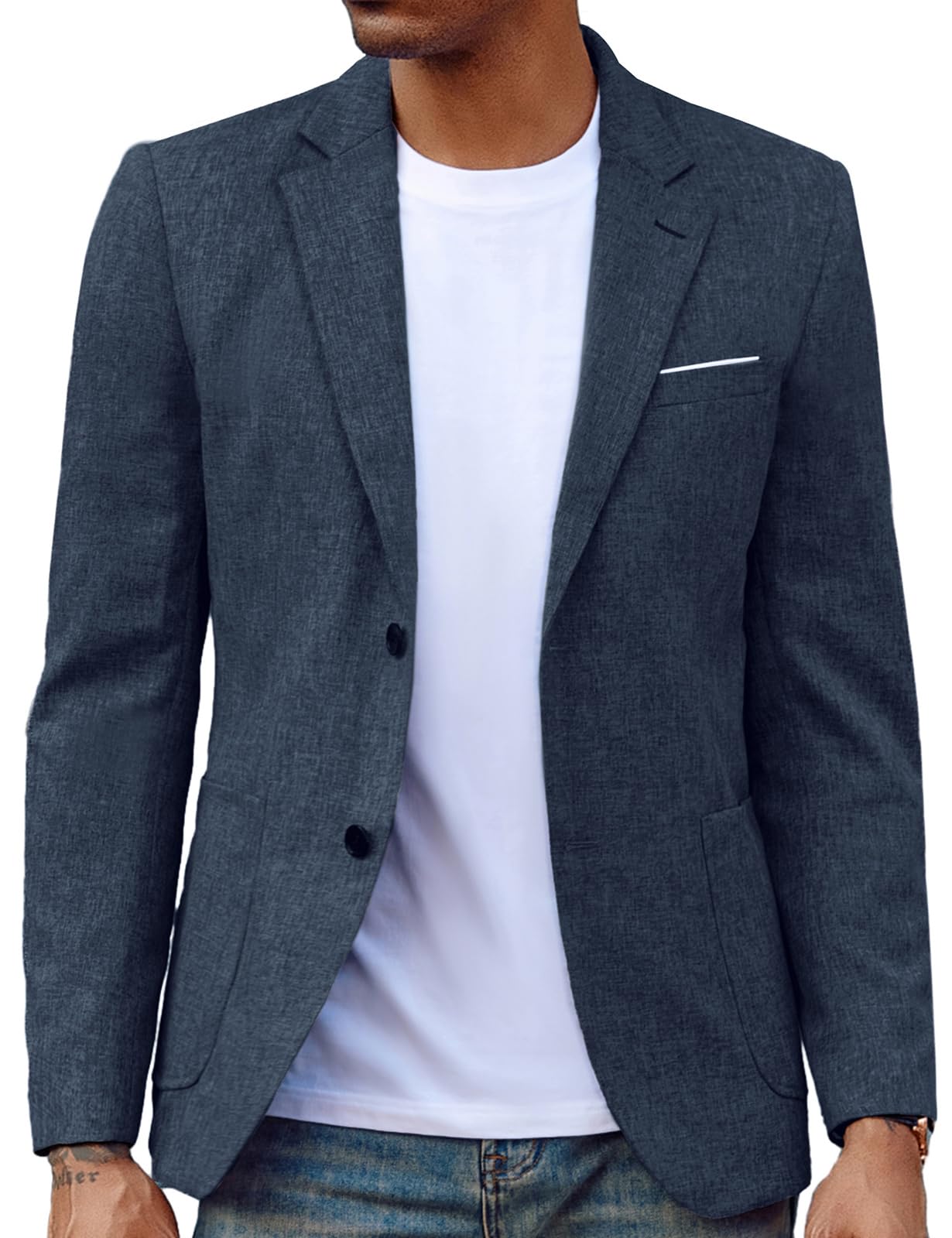 Mens Slim Fit 2 Button Blazer Notch Collar Suit Jacket Stretch Performance Sportcoat Navy