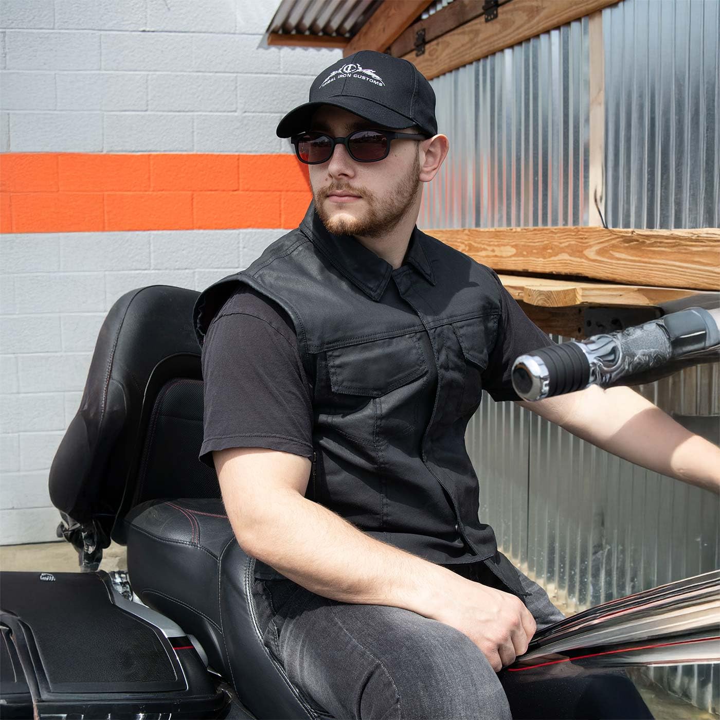 Milwaukee Leather MDM3030 Men’s Black Waxy Coated Denim Club Style Motorcycle Rider Vest w/Shirt Collar - 7X-Large