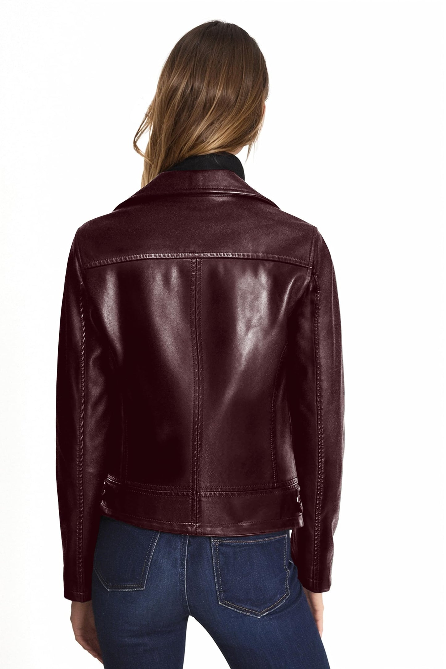 Olivia Miller Women's Faux Leather Moto Biker Jacket Long Sleeve Zip Jacket JK5208 BURGUNDY S