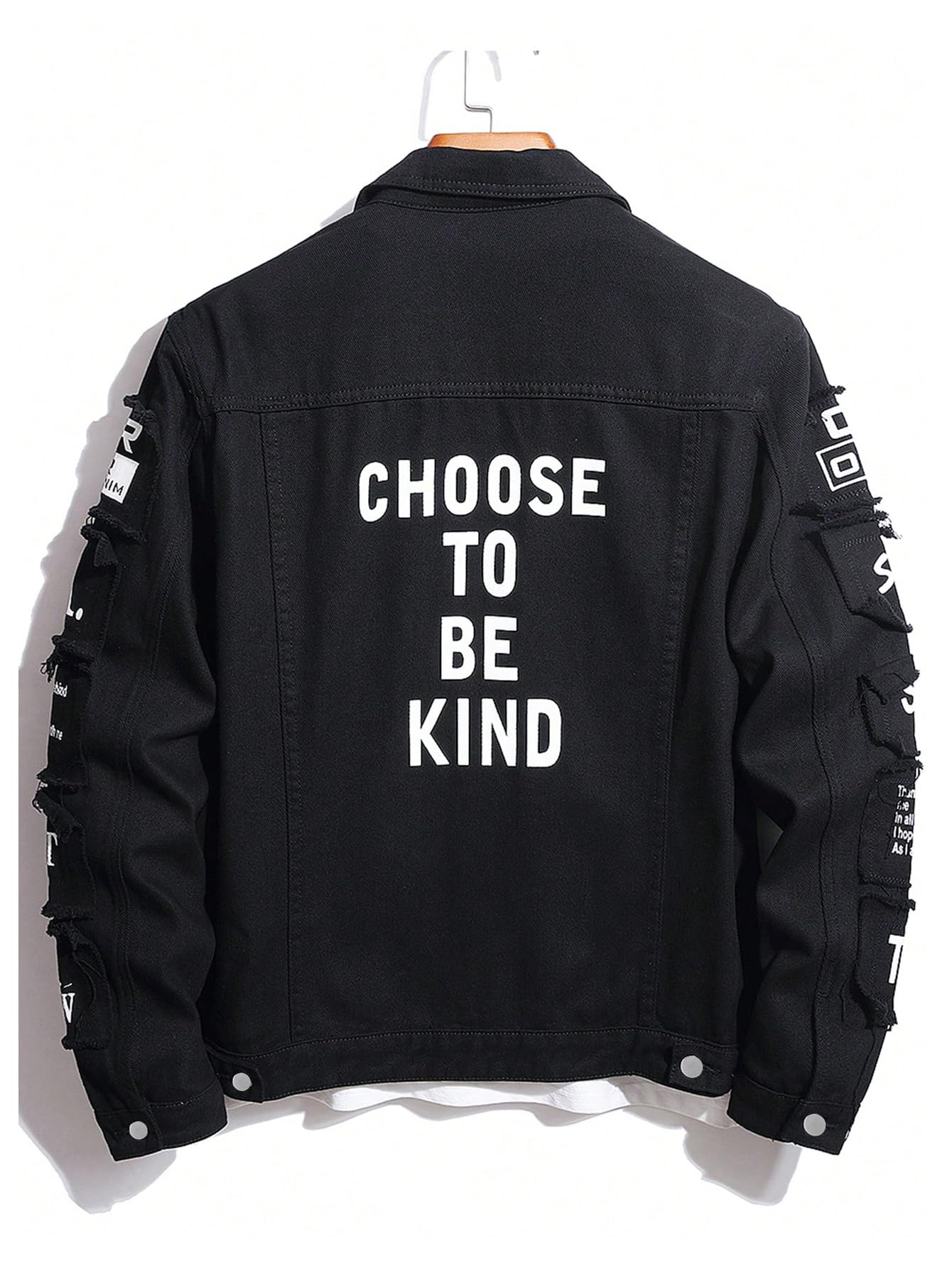 SOLY HUX Men's Denim Jacket Letter Graphic Button Down Flap Pocket Long Sleeve Streetwear Jacket Black Letter X-Large