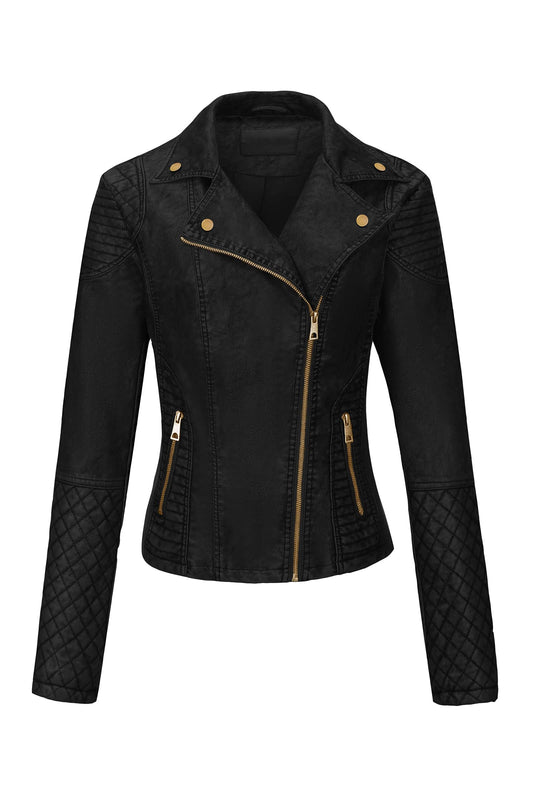Bellivera Women's Faux Leather Casual Moto Lightweight Jacket Black 3L