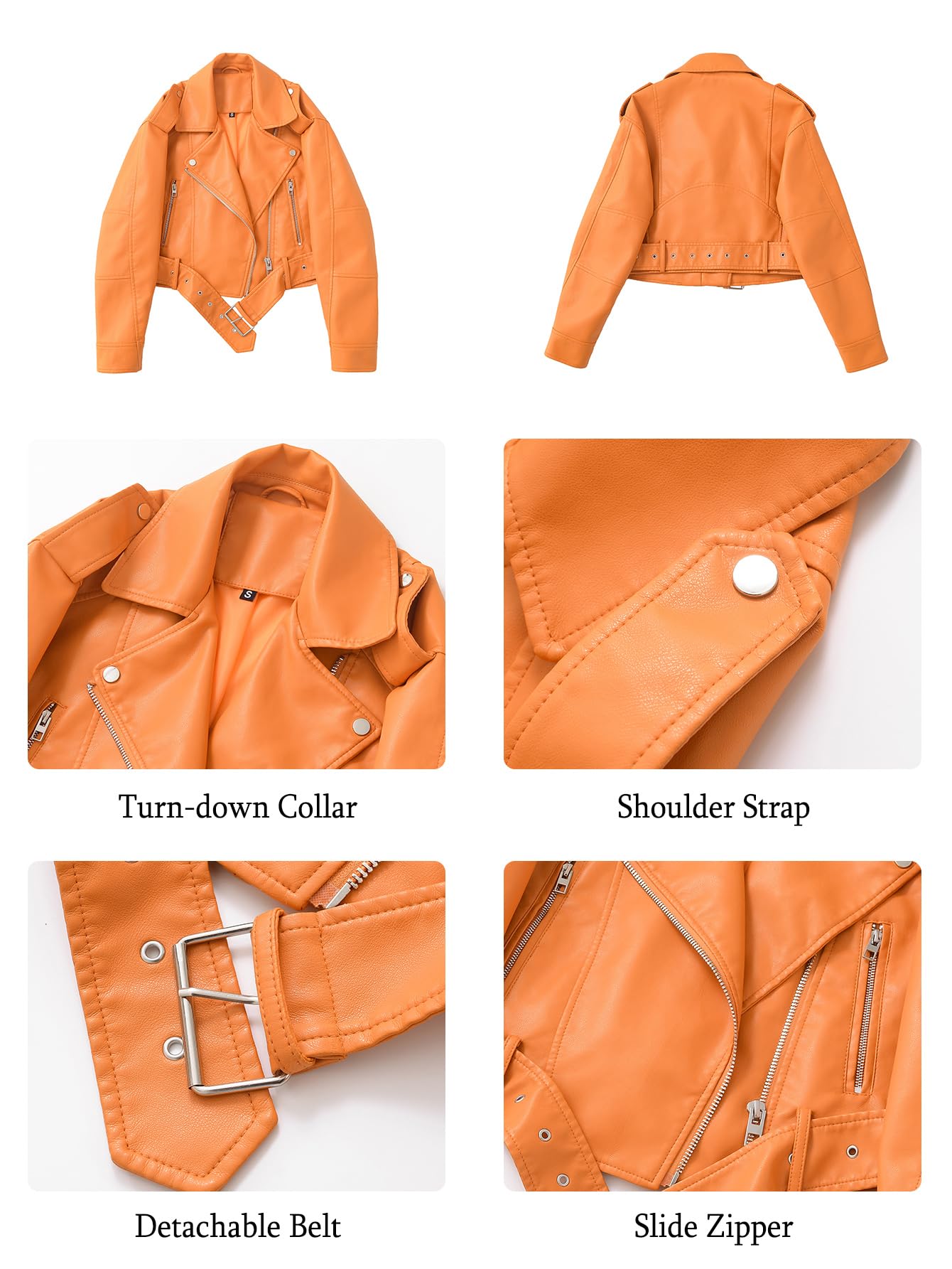 LY VAREY LIN Women Faux Leather Cropped Jacket Vegan Motor Biker Coat with Belt