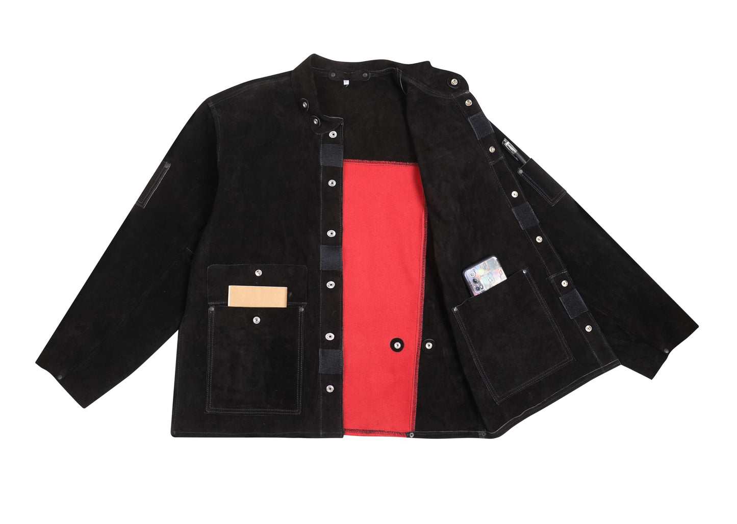 ONETIAN Black Leather Welding Jacket,Flame Heat Resistant (M)