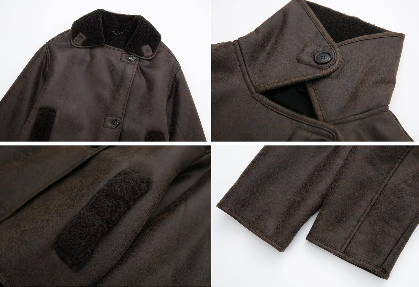 chouyatou Women's Winter Sherpa Lined Faux Leather Jacket Casual Motorcycle Oversized Leather Jacket (Medium, Brown)