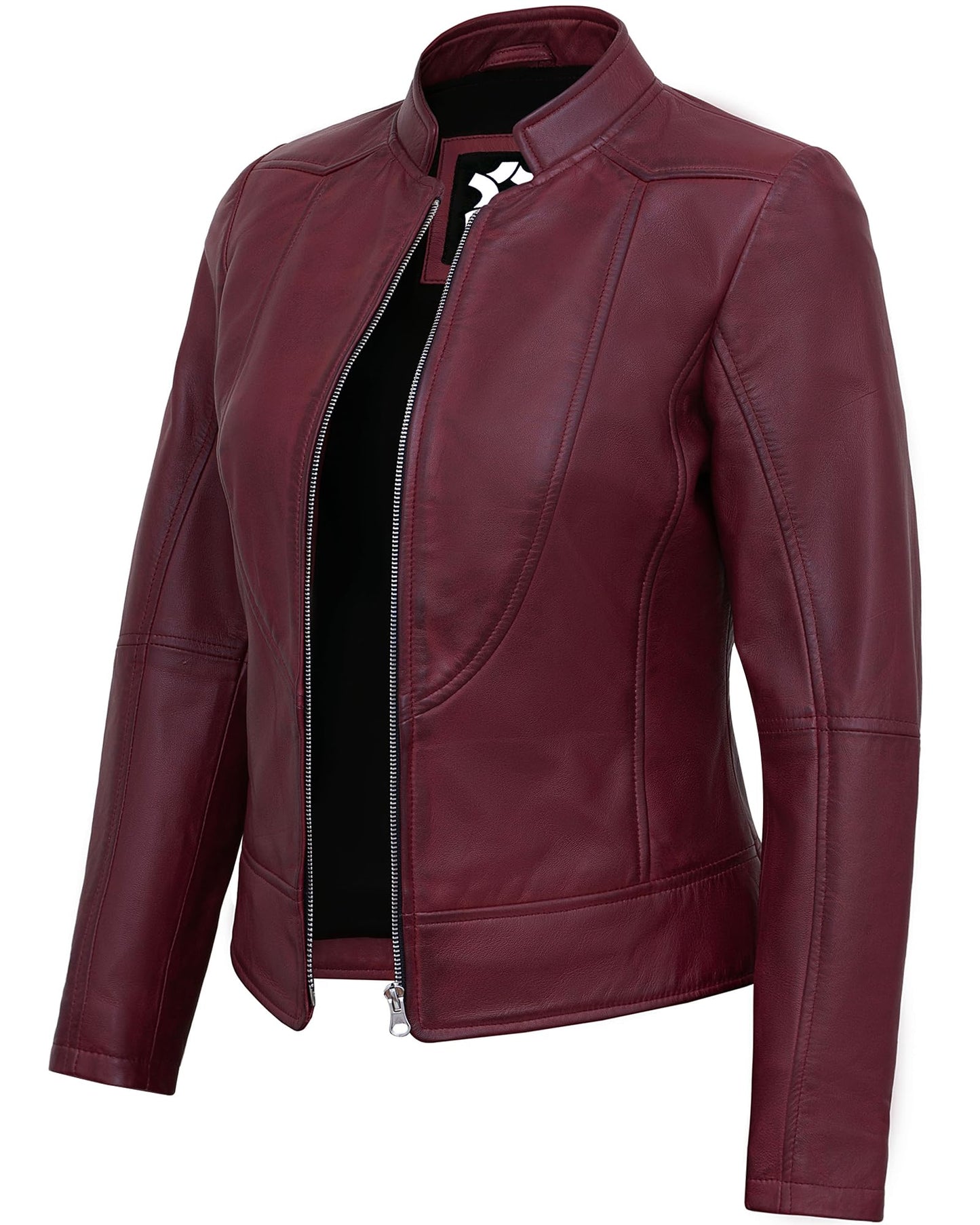 UrbanFocal Genuine Leather Jacket Women - Leather Biker Jacket Women | [101003006] Maroon Amy, 2XL