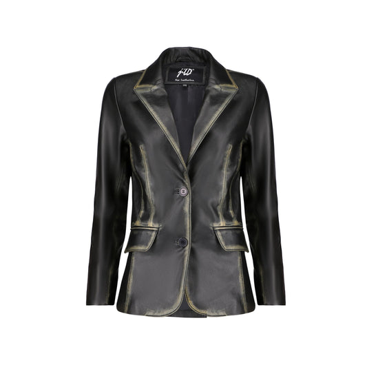 Jild Classic 2-Button Lambskin Leather Blazer Women - Casual Coat Long Sleeves Suit Style Leather Jacket Women (LC-Rub-L)