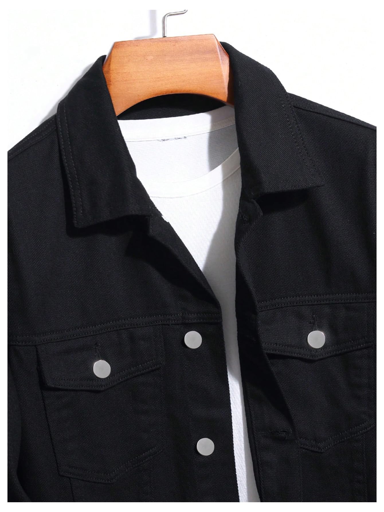 SOLY HUX Men's Denim Jacket Letter Graphic Button Down Flap Pocket Long Sleeve Streetwear Jacket Black Letter X-Large