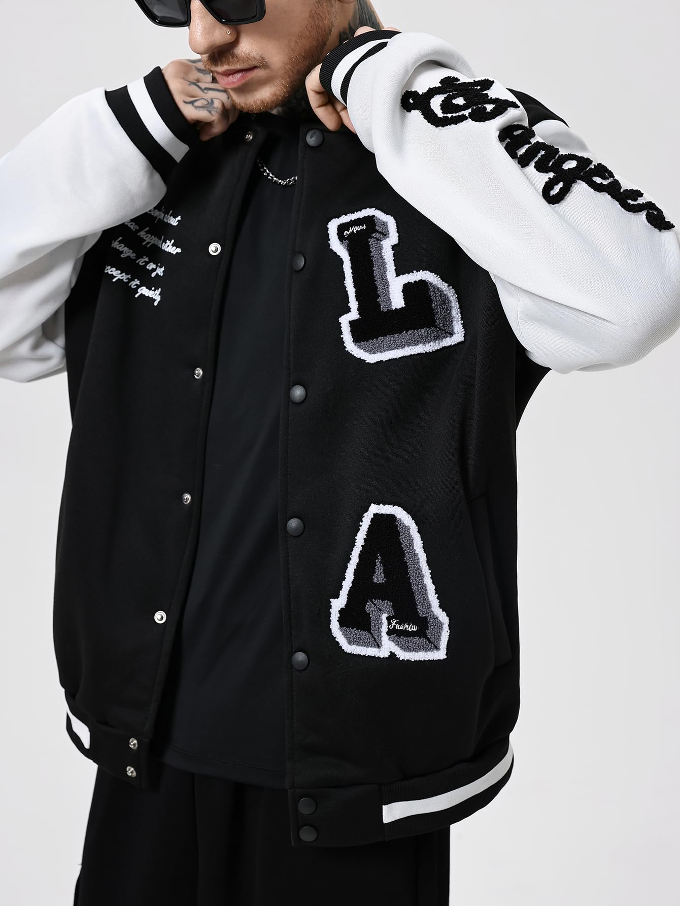 SOLY HUX Men's Varsity Jacket Letterman Bomber Jackets Color Block Long Sleeve Baseball Lightweight Coat Black and White Letter Large