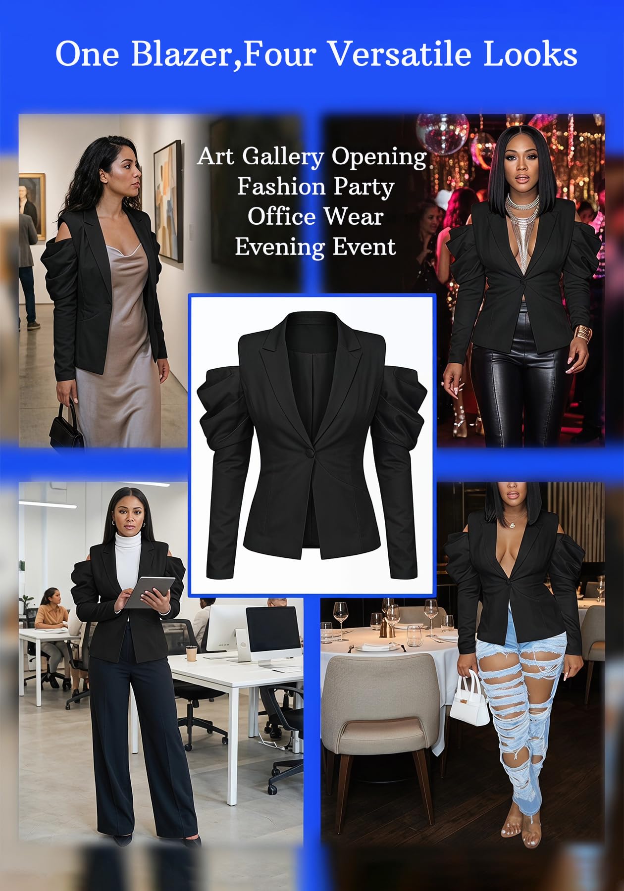 DINGANG Womens Jackets Lightweight Blazer Long Sleeve Shirt V Neck Sexy Light Weight Outerwear Top Off Shoulder Black