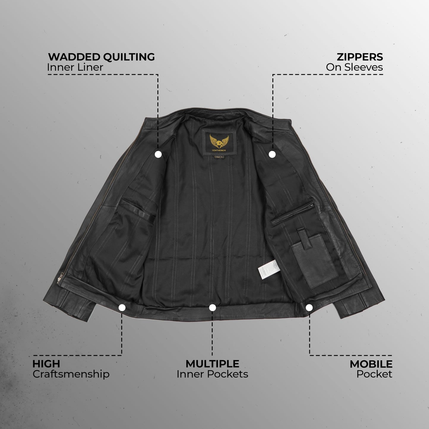 Leatherick Men's Genuine Lambskin Leather Motorcycle Jacket - Full-Grain Black Biker Jacket with Zipper and Multiple Pockets (US, Alpha, Medium, Regular, Regular, Black)