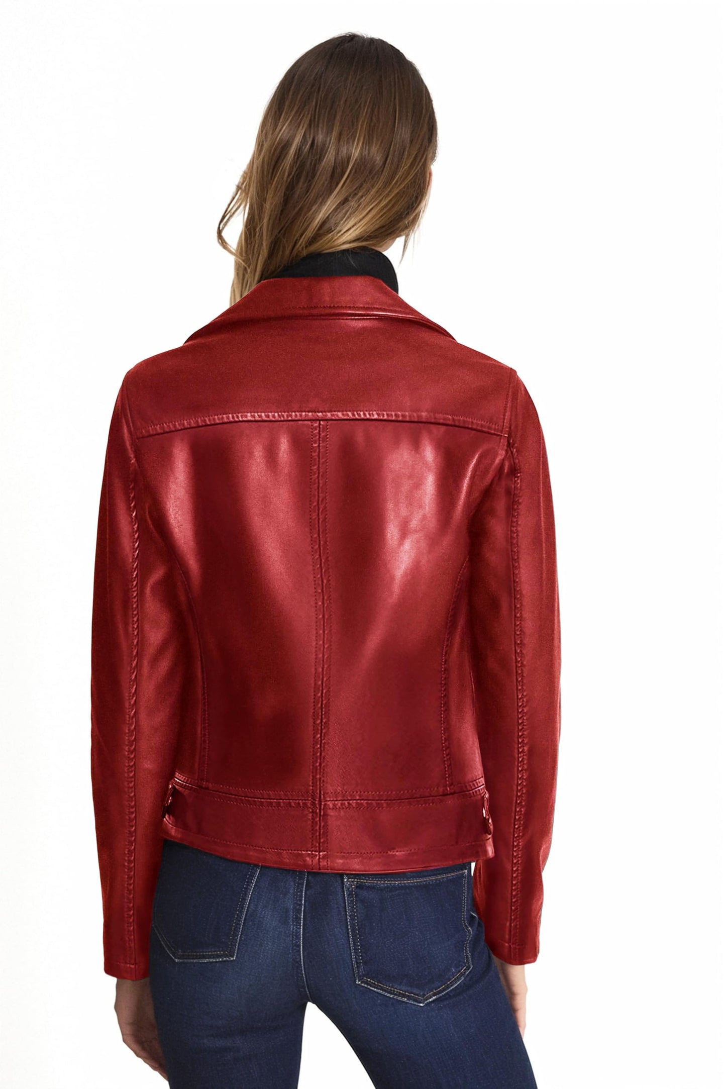 Olivia Miller Women's Faux Leather Moto Biker Jacket Long Sleeve Zip Jacket JK5208 RED S