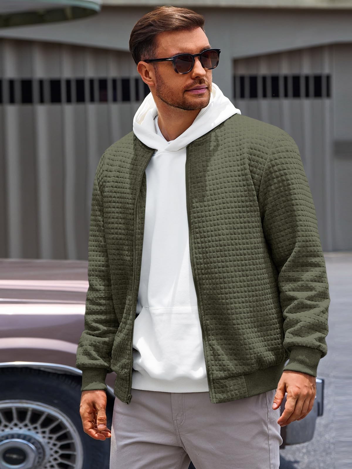 Runcati Mens Bomber Jacket Casual Lightweight Varsity Jackets Waffle Coat