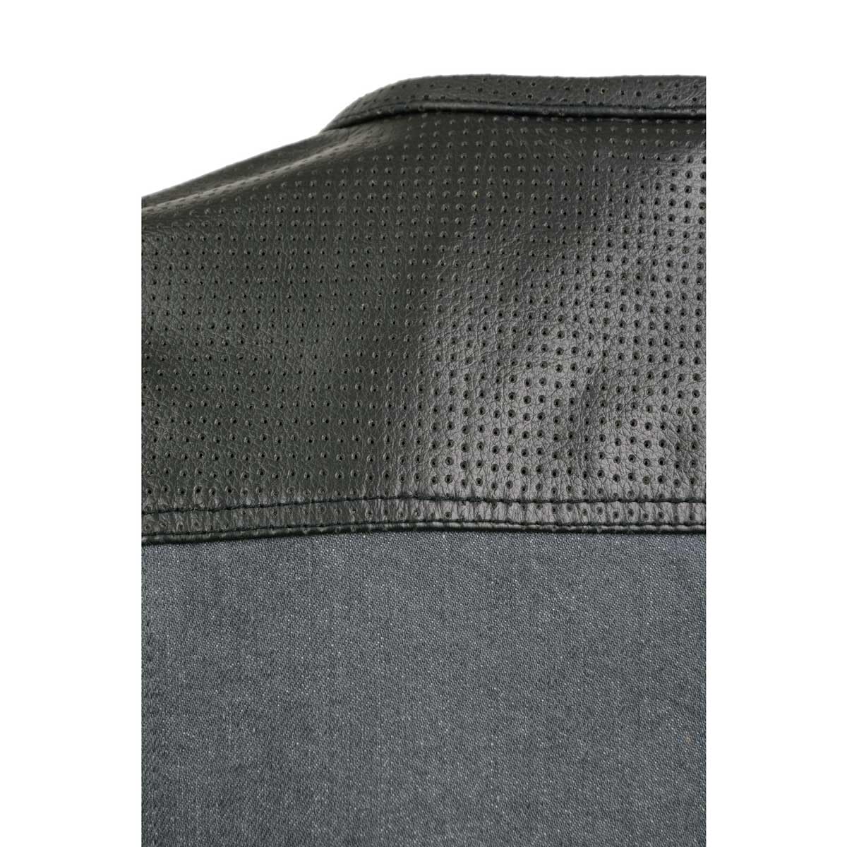 Milwaukee Leather MDM3005 Men's Brute Grey Denim w/Black Perforated Leather Club Style Vest w/Hidden Dual Closure - XXX-Large