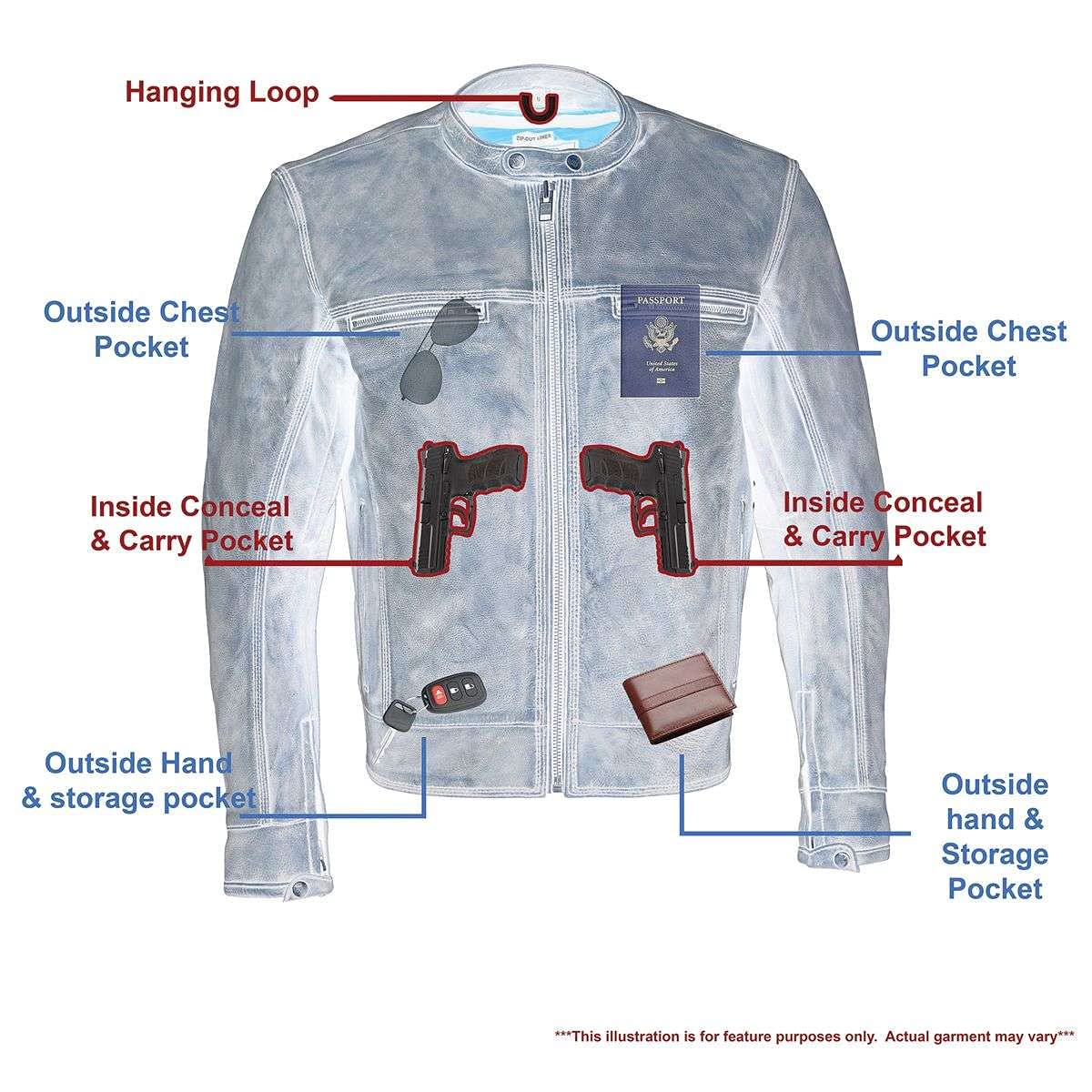 Milwaukee Leather MLM1550 Men's Vented Black-Beige Distressed Leather Scooter Jacket (Medium)
