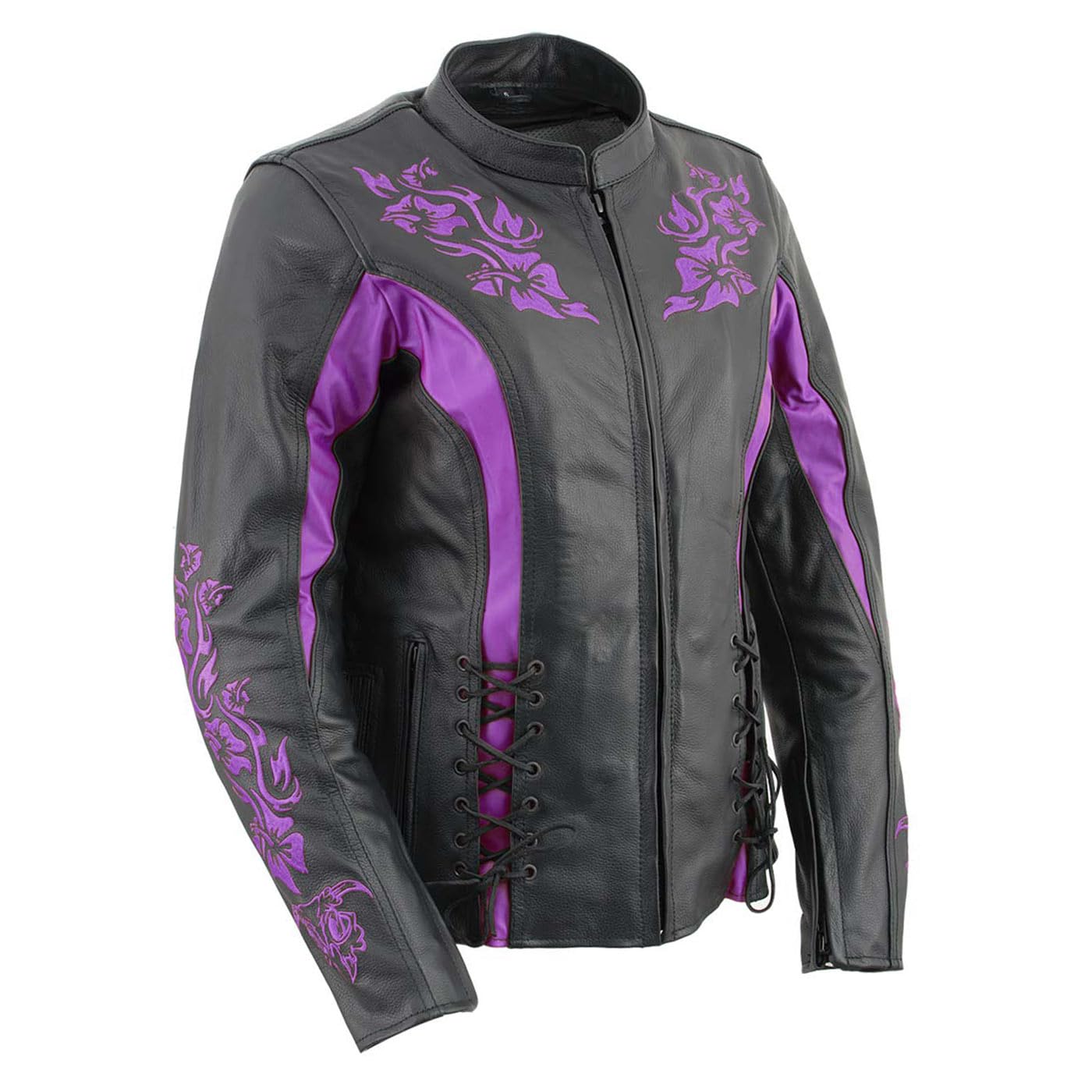 Milwaukee Leather LKL27002 Women's Premium Black and Purple Leather Embroidered Jacket with CE Armor Protection - X-Large