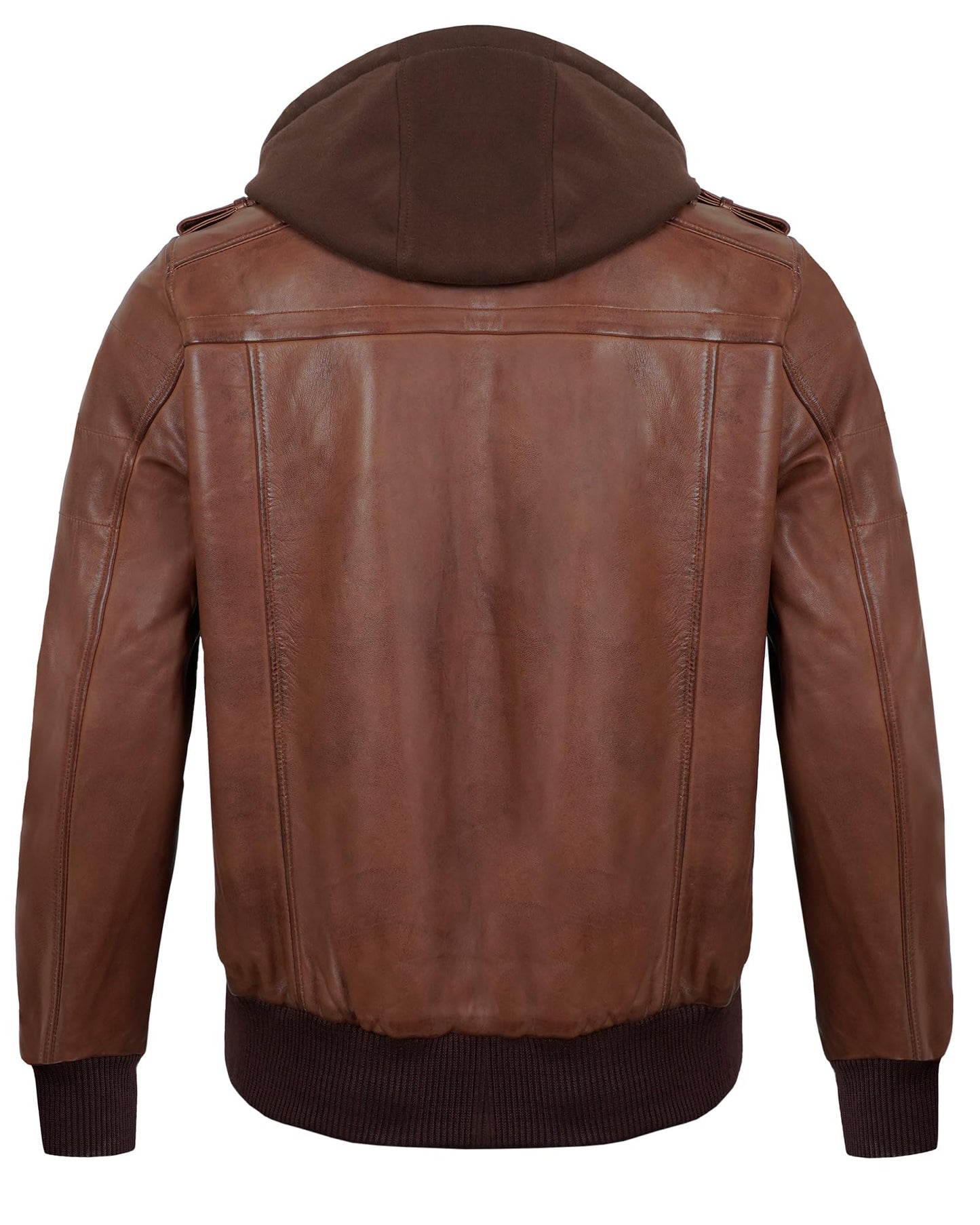 UrbanFocal Hooded Brown Leather Bomber Jacket Men - Real Lambskin Leather Jackets For Mens With Detachable Hood | [101010005] Edinburgh Cognac, XL