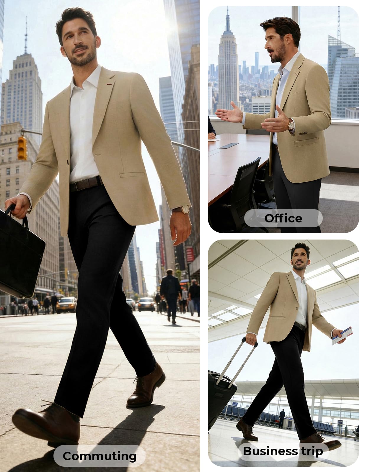 PJ PAUL JONES Mens One-Button Blazer Casual Lightweight Sport Coat Notch Lapel Solid Sport Jackets Khaki