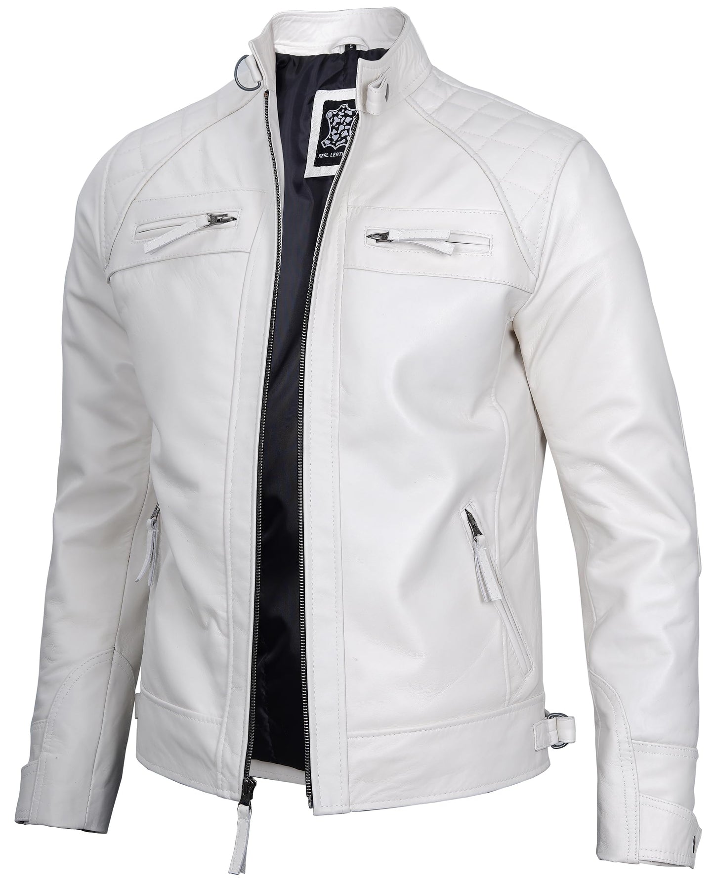 Decrum Cafe Racer Leather Jacket - Men Leather Jackets | [1123983] D1 White M