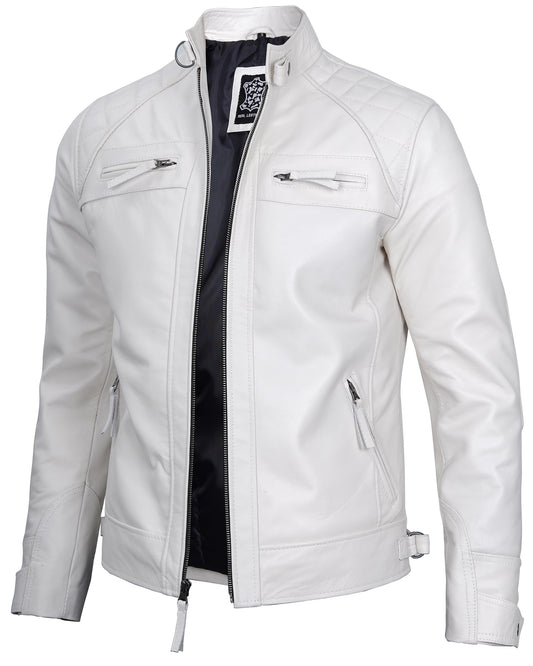 Decrum Cafe Racer Leather Jacket - Men Leather Jackets | [1123983] D1 White M